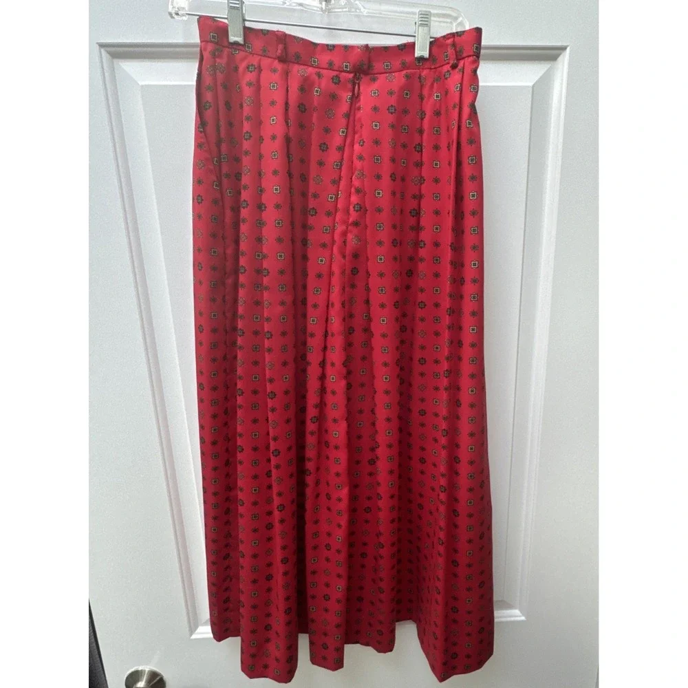 David Brooks Skirt Pleated Midi Red Women's 10/12 Pockets Belt Loops USA 80s VTG